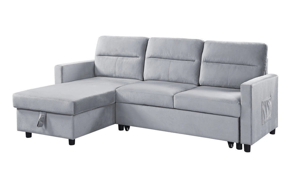 Light Gray Velvet Reversible Sleeper Sectional Sofa with Storage Chaise L3685