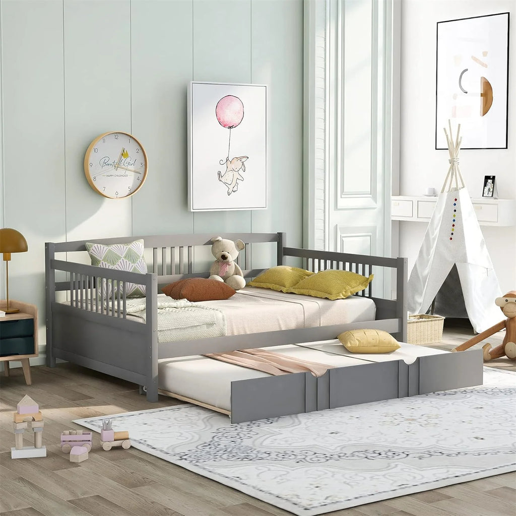 Grey Full Size Wood Daybed with Trundle P886161