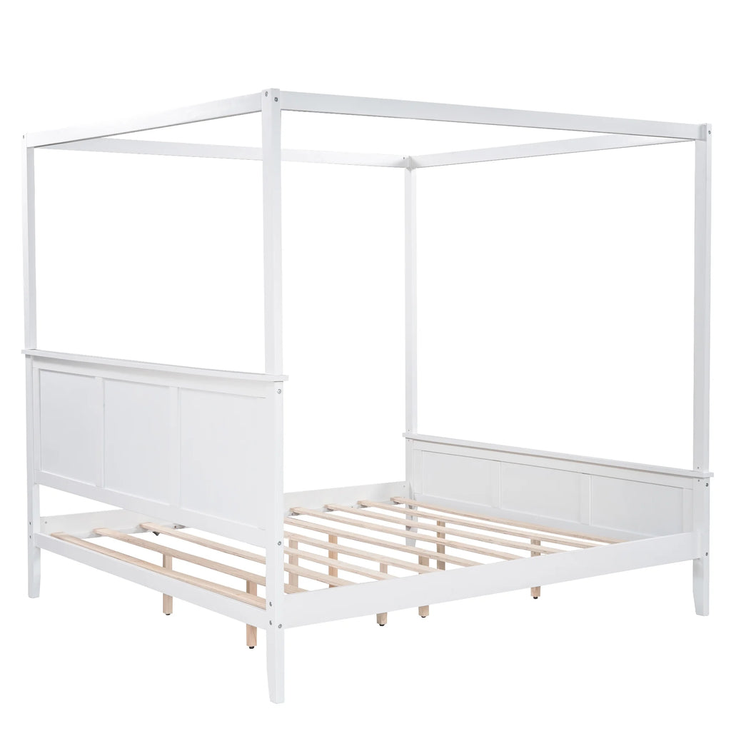 King Size Canopy Platform Bed with Headboard and Footboard W119