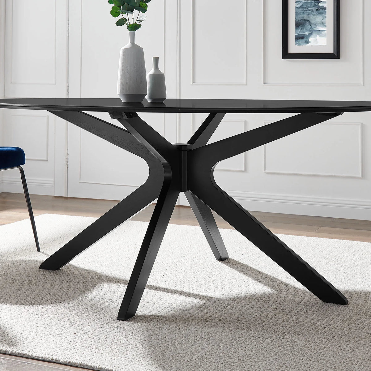 Black Oval Wood Dining Table Q165