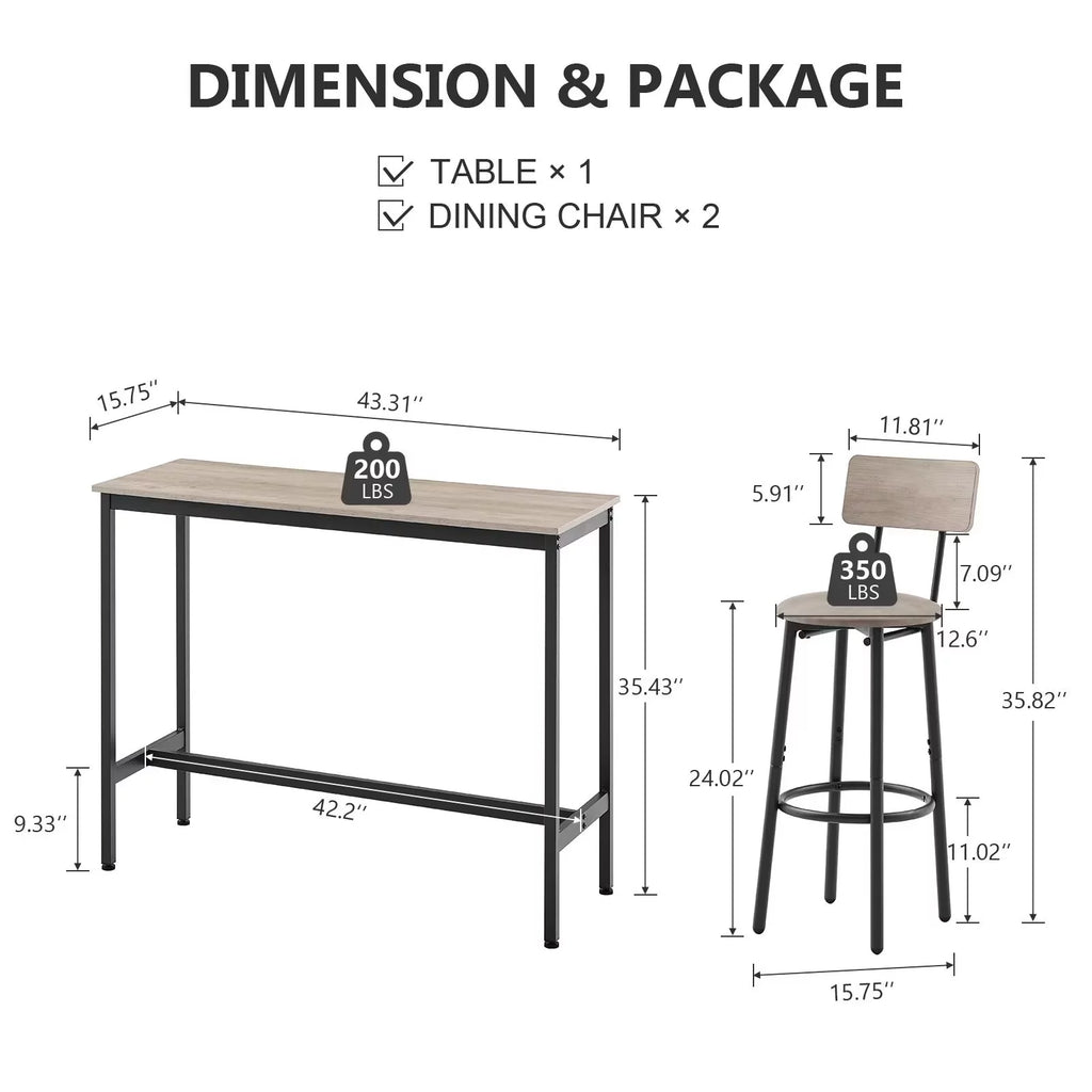 Modern Grey Bar Table and Chair Set of 5 with Backrest I619817