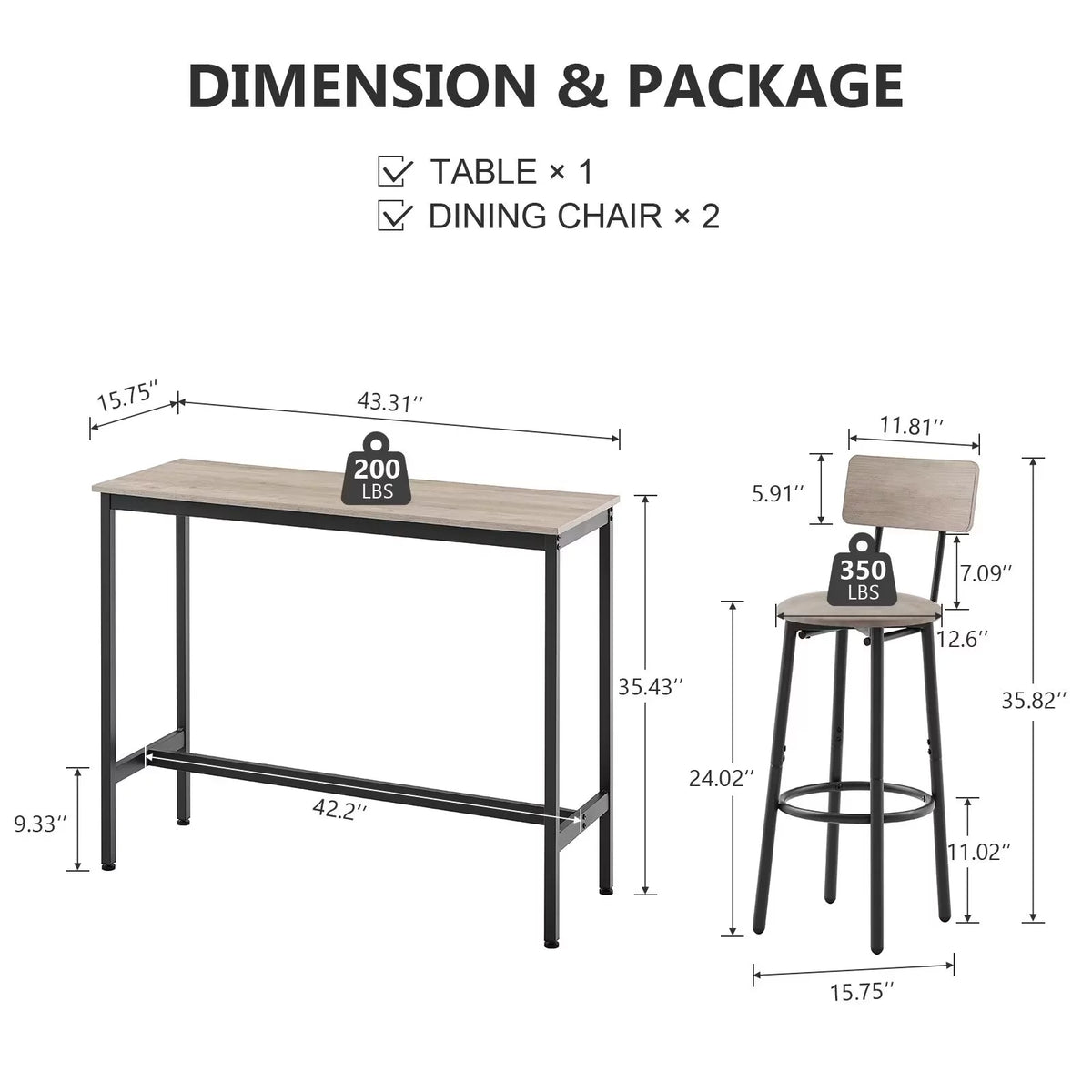 Modern Grey Bar Table and Chair Set of 5 with Backrest I619817