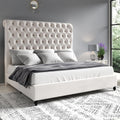 King Size Velvet Upholstered Platform Bed with Sleigh Headboard C5900