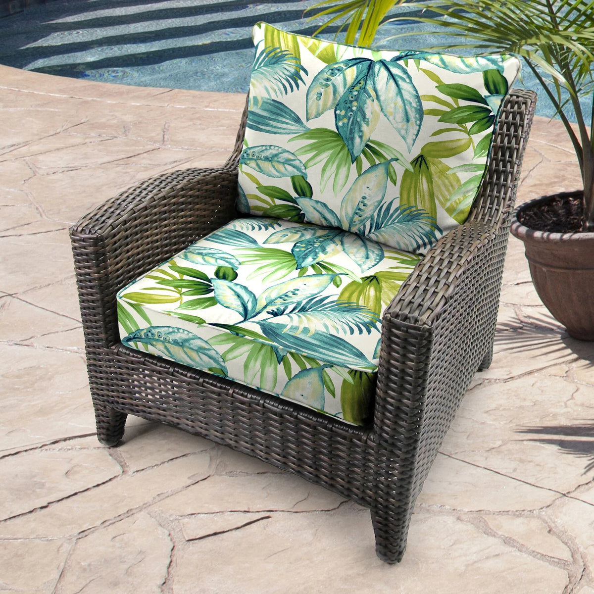 Blue Leaves Outdoor Deep Seat Chair Cushion Set H466