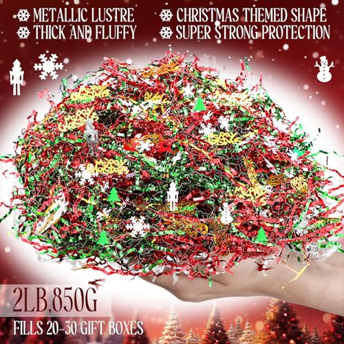 Metallic Red Green and Gold Crinkle Cut Paper Shred Filler W90471